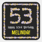 53誕生日:フローラ花数名前をカスタムする スクエアシール (正面)