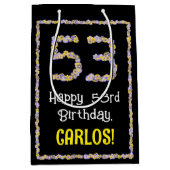 53誕生日:フローラ花数名前をカスタムする ミディアムペーパーバッグ (正面)