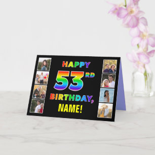 53誕生日:レインボー文字カスタム、写真&名前 カード