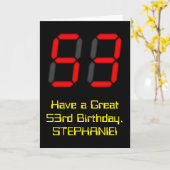 53誕生日:レッドデジタルクロックスタイル"53" +名前 カード (黄色い花)