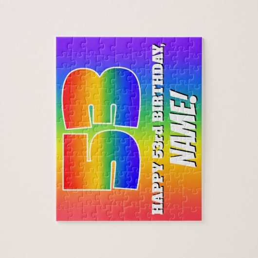53誕生日—数々のカラーのレインボーパターン「53」 ジグソーパズル (縦)