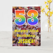 53誕生日、素朴紅葉、レインボー「53」 カード (黄色い花)