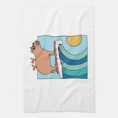 539カピバラサーフィンTシャツ キッチンタオル (縦)