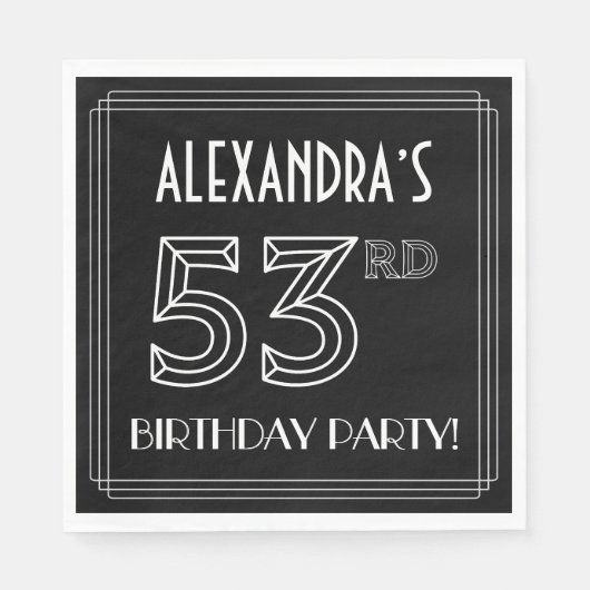 53rd誕生日パーティー:アールデコスタイル+名前をカスタムする スタンダードランチョンナプキン (正面)