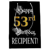 53rd Birthday ~ Fancy Script; Faux Gold Look; Name ミディアムペーパーバッグ (正面)