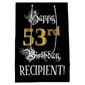 53rd Birthday ~ Fancy Script; Faux Gold Look; Name ミディアムペーパーバッグ (裏面)