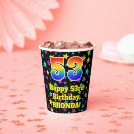 53rd Birthday: Fun Stars Pattern and Rainbow 53 紙コップ