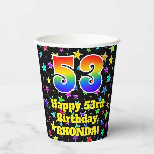 53rd Birthday: Fun Stars Pattern and Rainbow 53 紙コップ (裏面)