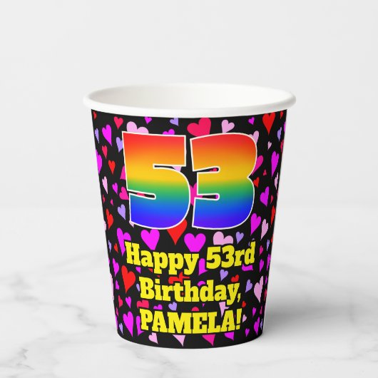 53rd Birthday: Loving Hearts Pattern, Rainbow 53 紙コップ (裏面)
