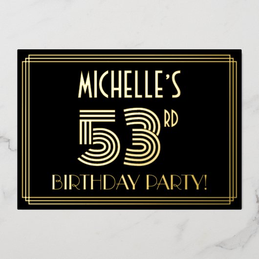 53rd Birthday Party —アールデコスタイル「53」 +名前 箔招待状 (正面)