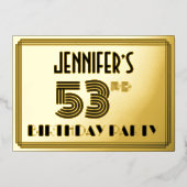 53rd Birthday Party —アールデコスタイル「53」 & Name 箔招待状 (正面)