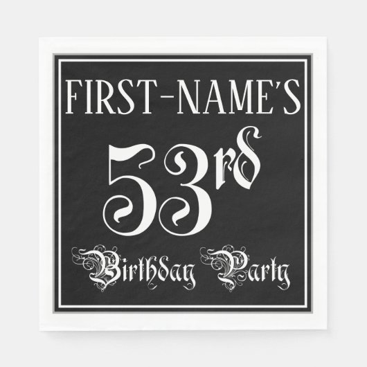 53rd Birthday Party – スクリプファンシート+名前をカスタムする スタンダードランチョンナプキン (正面)