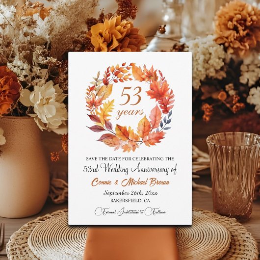 53rd Wedding Anniversary Elegant Fall Floral セーブザデート