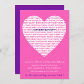 54ガーリー歳の誕生日の招待ガールハートピンク 招待状 (正面/裏面)