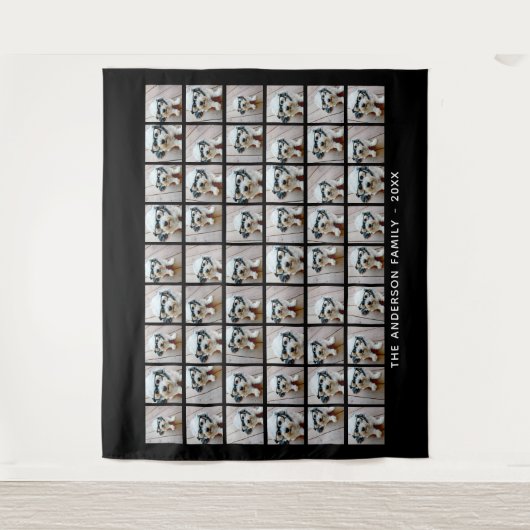 54スクエアフォトコラージュとシンプル文字 タペストリー (正面)