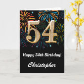 54位の誕生日、虹の花火が黒と金ゴールド カード (黄色い花)