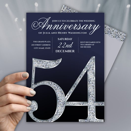 54周年 ダイヤモンド シルバー ネイビーブルー モダン 招待状