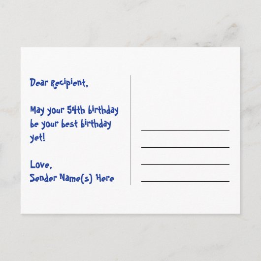 54歳の誕生日おめでとう：楽しいスターパターン、レインボー54、名前 ポストカード (裏面)