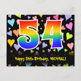 54歳の誕生日おめでとう:楽しいハート柄、虹54 ポストカード