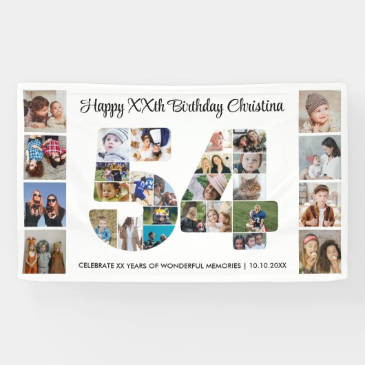 54歳の誕生日パーティーナンバー54フォトコラージュ 横断幕 (横)