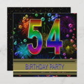 54歳の誕生日パーティー招待状 バブル付き 招待状 (正面/裏面)