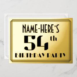 54歳の誕生日パーティー：アールデコスタイルの「54」と名前 箔招待状