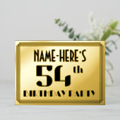 54歳の誕生日パーティー:アールデコスタイルの「54」と名前 箔招待状 (立ち正面)