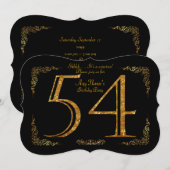 54歳の誕生日パーティー、偉大なギャツビー、ブラック&ゴールド 招待状 (正面/裏面)
