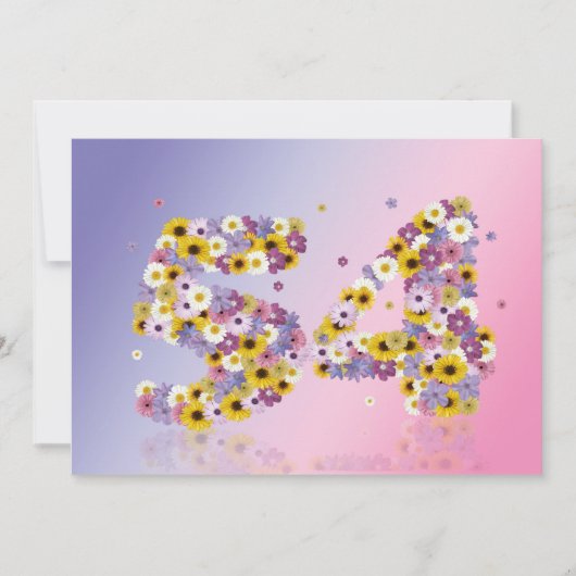 54歳の誕生日パーティー 花の文字付き 招待状 (正面)