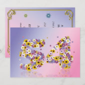 54歳の誕生日パーティー 花の文字付き 招待状 (正面/裏面)