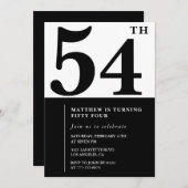 54歳の誕生日招待状白黒エレガント 招待状 (正面/裏面)