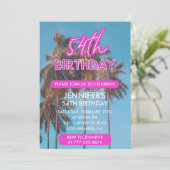 54歳の誕生日招待状 夏 ピンク ヤシの木 招待状 (スタンド正面)