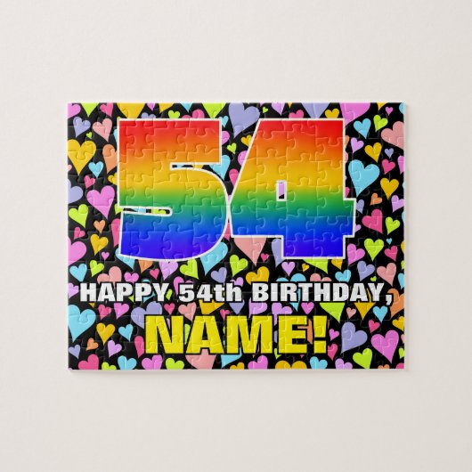 54歳の誕生日 - 楽しい愛のハート形 +「54」 ジグソーパズル (横)