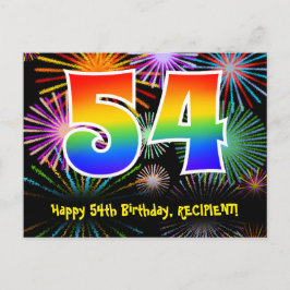 54歳の誕生日 – 楽しい花火模様 + レインボー 54 ポストカード