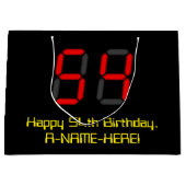 54歳の誕生日：赤いデジタル時計スタイルの"54" + 名前 ラージペーパーバッグ (正面)