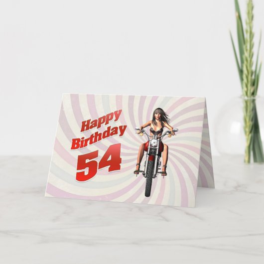 54番目の誕生日カードとバイクの女の子 カード (正面)