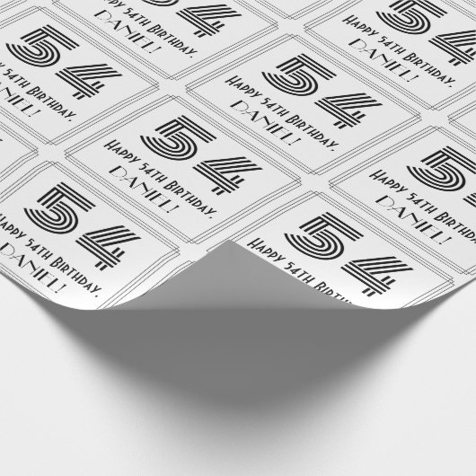 54番目の誕生日:インスパイアアールデコスタイル「54」 +名前 ラッピングペーパー (角)