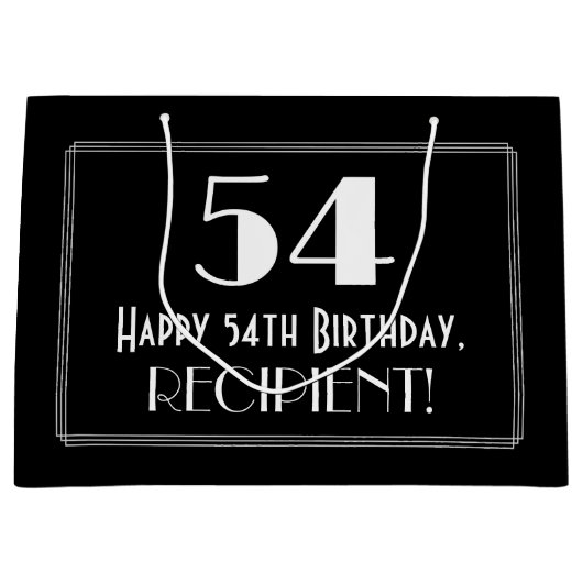 54番目の誕生日:インスパイアアールデコスタイル「54」、名前 ラージペーパーバッグ (正面)