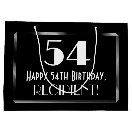 54番目の誕生日:インスパイアアールデコスタイル「54」、名前 ラージペーパーバッグ (裏面)