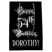 54番目の誕生日: ファンシー、スクリプエレガントト+名前をカスタムする ミディアムペーパーバッグ (裏面)