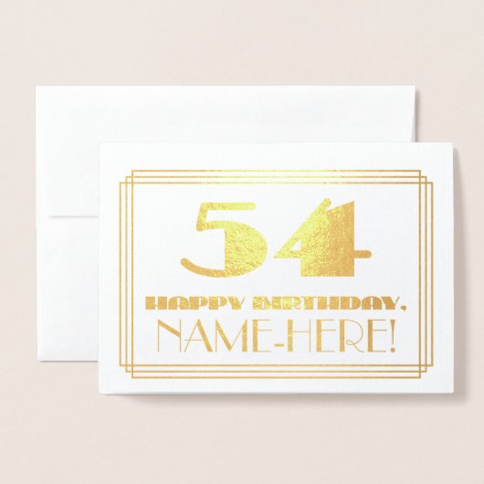 54番目の誕生日、名前+アールデコインスパイア「54」を見る 箔カード (封筒付き正面)
