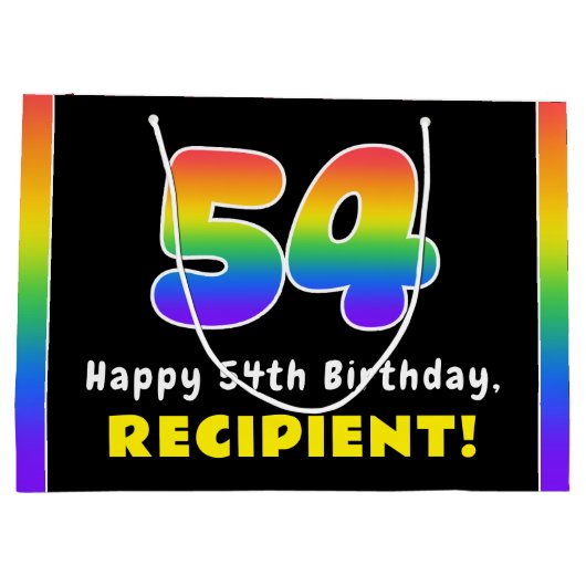 54誕生日カラフル:レインボー# 54、名前をカスタムする ラージペーパーバッグ (裏面)