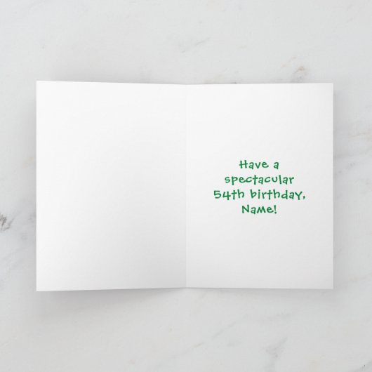 54誕生日:おもしろいケーキとキャンドル+名前をカスタムする カード (内部)