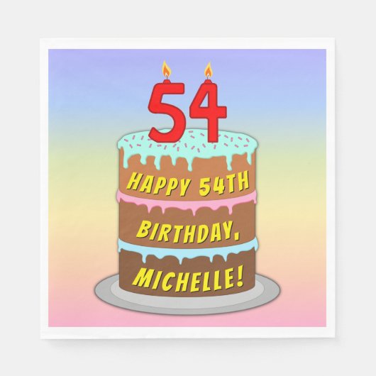 54誕生日:おもしろいケーキとキャンドル+名前をカスタムする スタンダードランチョンナプキン (正面)