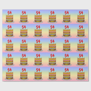 54誕生日:おもしろいケーキとキャンドル+名前をカスタムする ラッピングペーパー