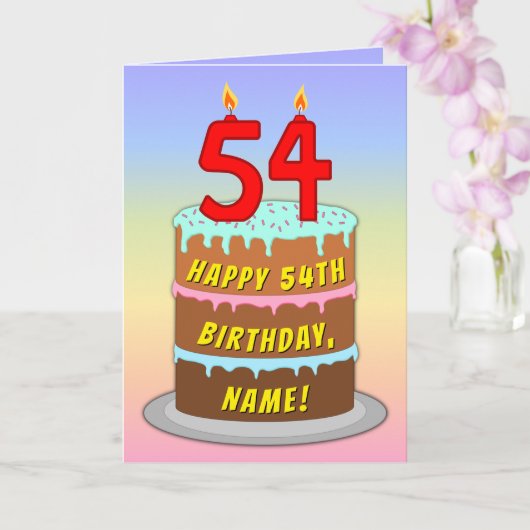 54誕生日—おもしろいケーキ&ろうそく、名前をカスタムする付き カード (蘭)