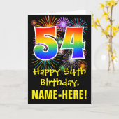 54誕生日:おもしろい花火パターン+虹54 カード (黄色い花)