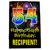 54誕生日:おもしろい花火パターン+虹54 ミディアムペーパーバッグ (正面)