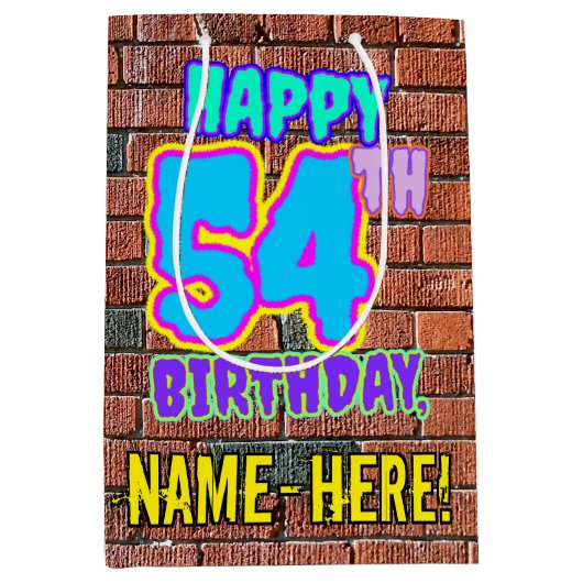 54誕生日:おもしろい、アーバングラフィティインスパイアルック ミディアムペーパーバッグ (正面)