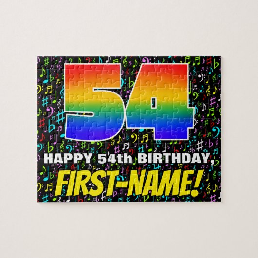 54誕生日:おもしろい、カラフル音楽シンボル、「54」 ジグソーパズル (横)